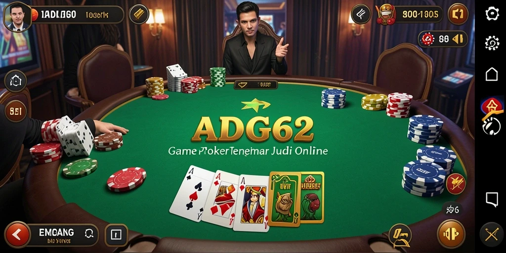 Screenshot gameplay ADG62 yang mendebarkan dalam suasana poker.